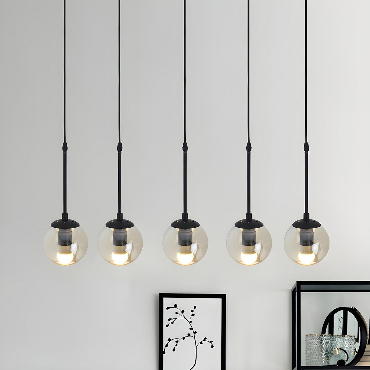 Industrial Clear Glass Globe Black Pendant Light Image - 5