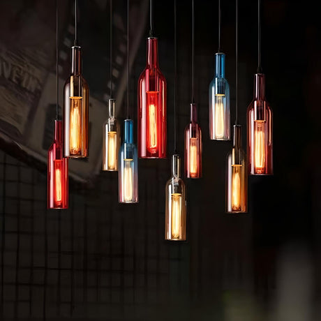 Industrial Colorful Glass Wine Bottle Pendant Light Image - 1