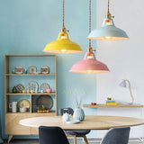 Industrial Colorful Round Iron Dome Pendant Light Image - 1