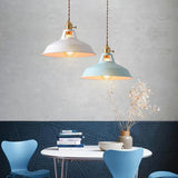 Industrial Colorful Round Iron Dome Pendant Light Image - 2