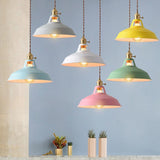 Industrial Colorful Round Iron Dome Pendant Light Image - 4