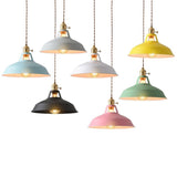 Industrial Colorful Round Iron Dome Pendant Light Image - 5