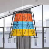 Industrial Colorful Striped Bucket Wire Frame Pendant Light Image - 1