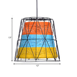 Industrial Colorful Striped Bucket Wire Frame Pendant Light Image - 11