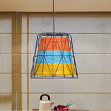 Industrial Colorful Striped Bucket Wire Frame Pendant Light Image - 3