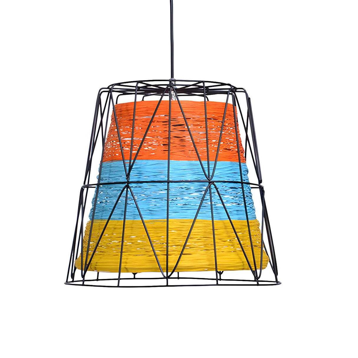 Industrial Colorful Striped Bucket Wire Frame Pendant Light Image - 4