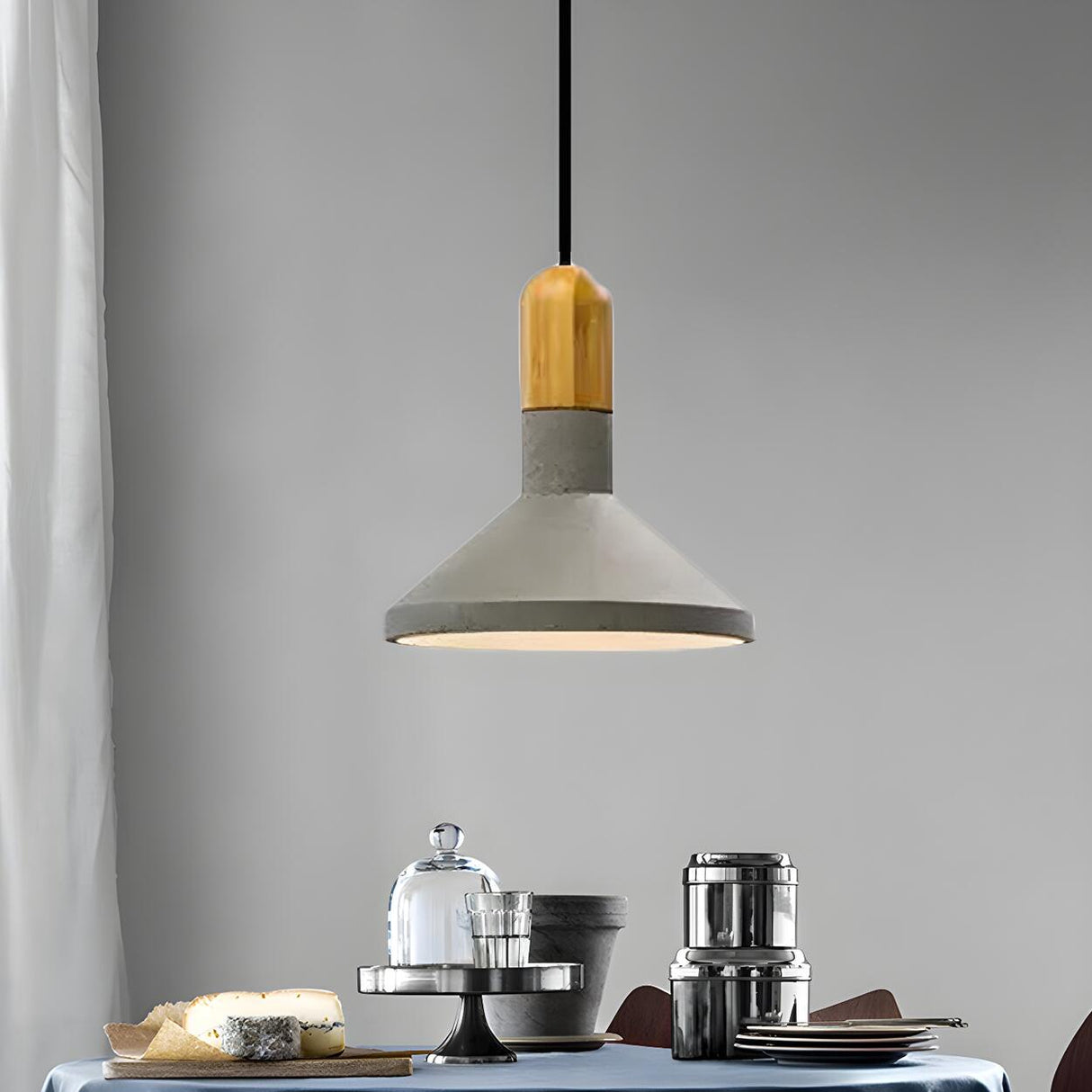 Industrial Concrete Wood Dining Table  Pendant Light Image - 3