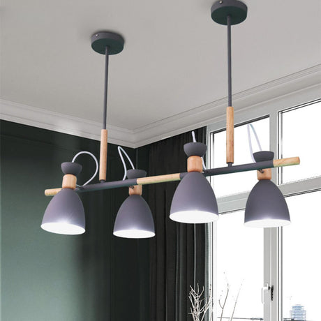 Industrial Cone 4-Light Wood Metal Island Pendant Light Image - 1