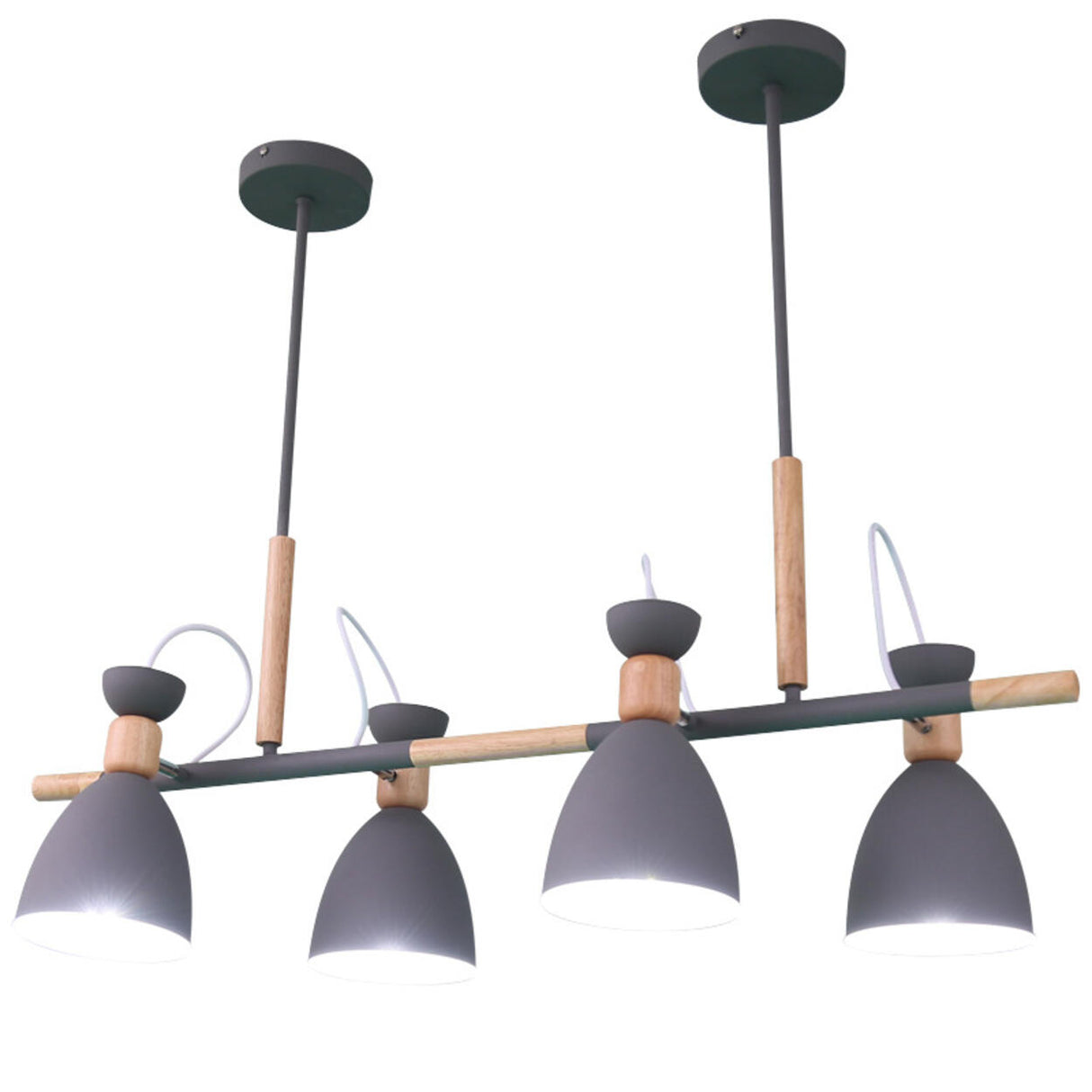 Industrial Cone 4-Light Wood Metal Island Pendant Light Image - 5