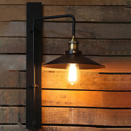 Industrial Cone Iron Exterior Mini Black Wall Sconce Image - 1