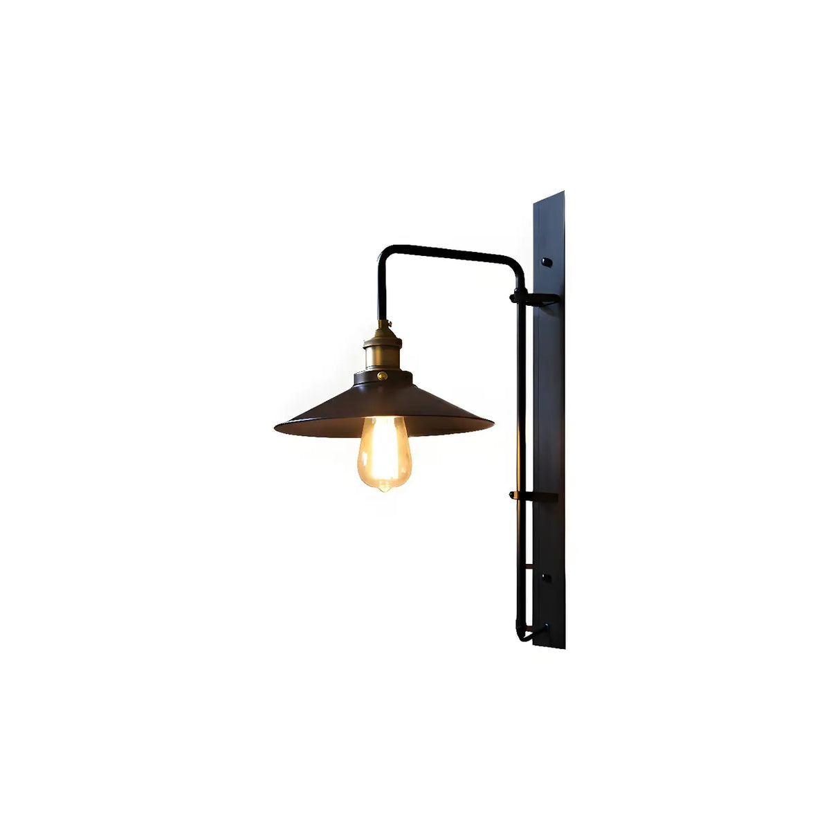 Industrial Cone Iron Exterior Mini Black Wall Sconce Image - 10