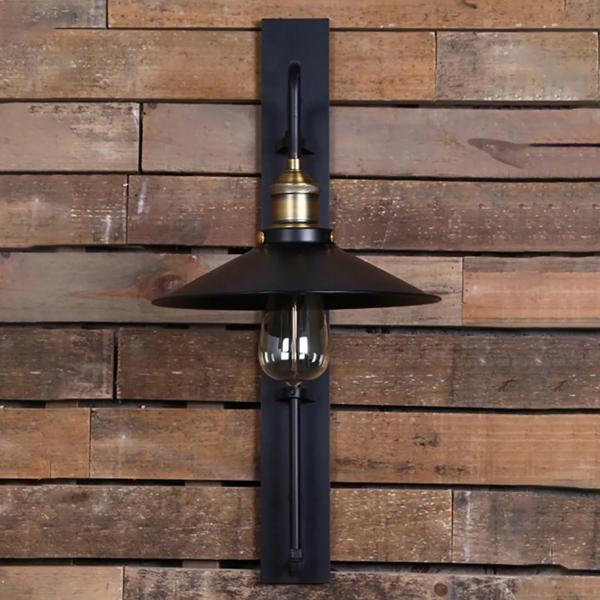 Industrial Cone Iron Exterior Mini Black Wall Sconce Image - 3