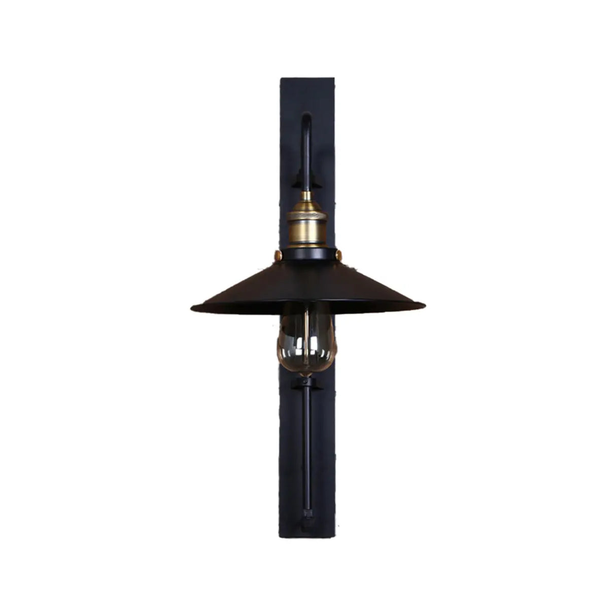 Industrial Cone Iron Exterior Mini Black Wall Sconce Image - 5