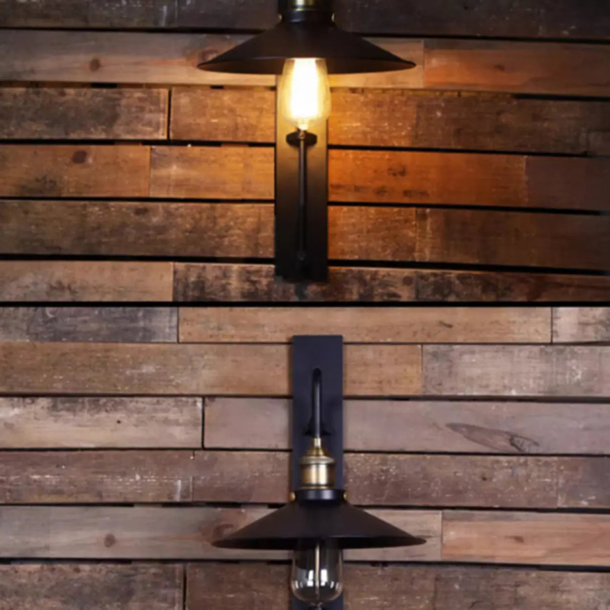 Industrial Cone Iron Exterior Mini Black Wall Sconce Image - 7