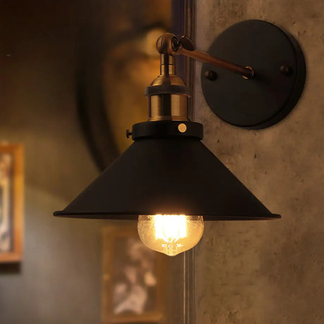 Industrial Cone Iron LED External Black Wall Sconce Image - 1