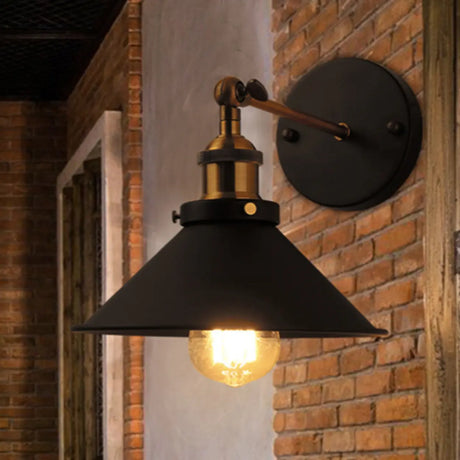 Industrial Cone Iron LED External Black Wall Sconce Image - 2