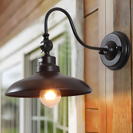 Industrial Cone Iron Outdoor Black Mini Wall Sconce Image - 1