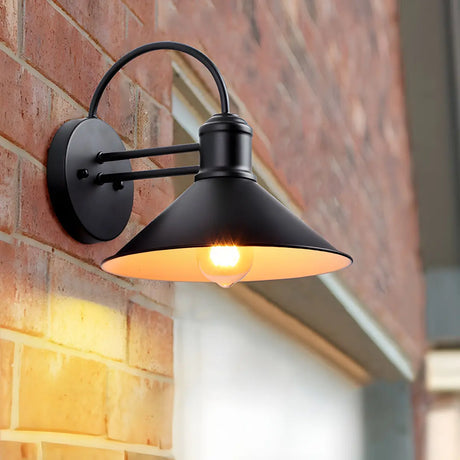 Industrial Cone Metal Outdoor Black Mini Wall Light Image - 1