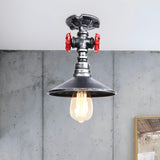 Industrial Cone Red Valve Iron Semi-Flush Mount Light Image - 10