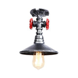 Industrial Cone Red Valve Iron Semi-Flush Mount Light Image - 3