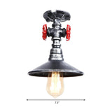 Industrial Cone Red Valve Iron Semi-Flush Mount Light Image - 4