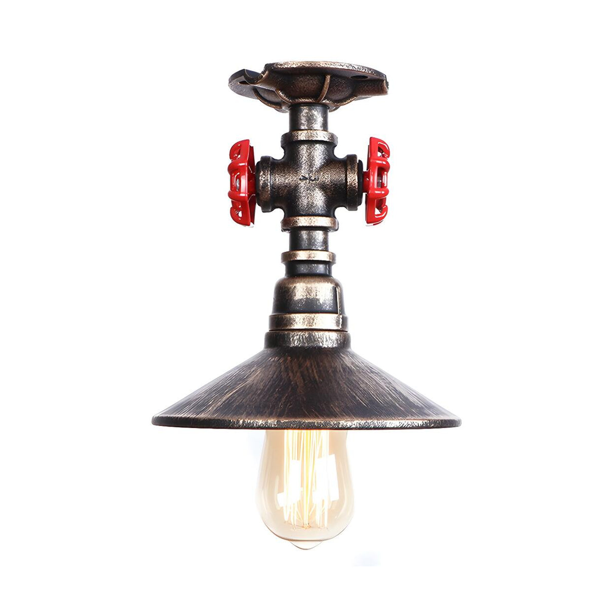 Industrial Cone Red Valve Iron Semi-Flush Mount Light Image - 6