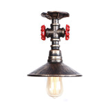 Industrial Cone Red Valve Iron Semi-Flush Mount Light Image - 6