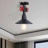 Industrial Cone Red Valve Iron Semi-Flush Mount Light Image - 7