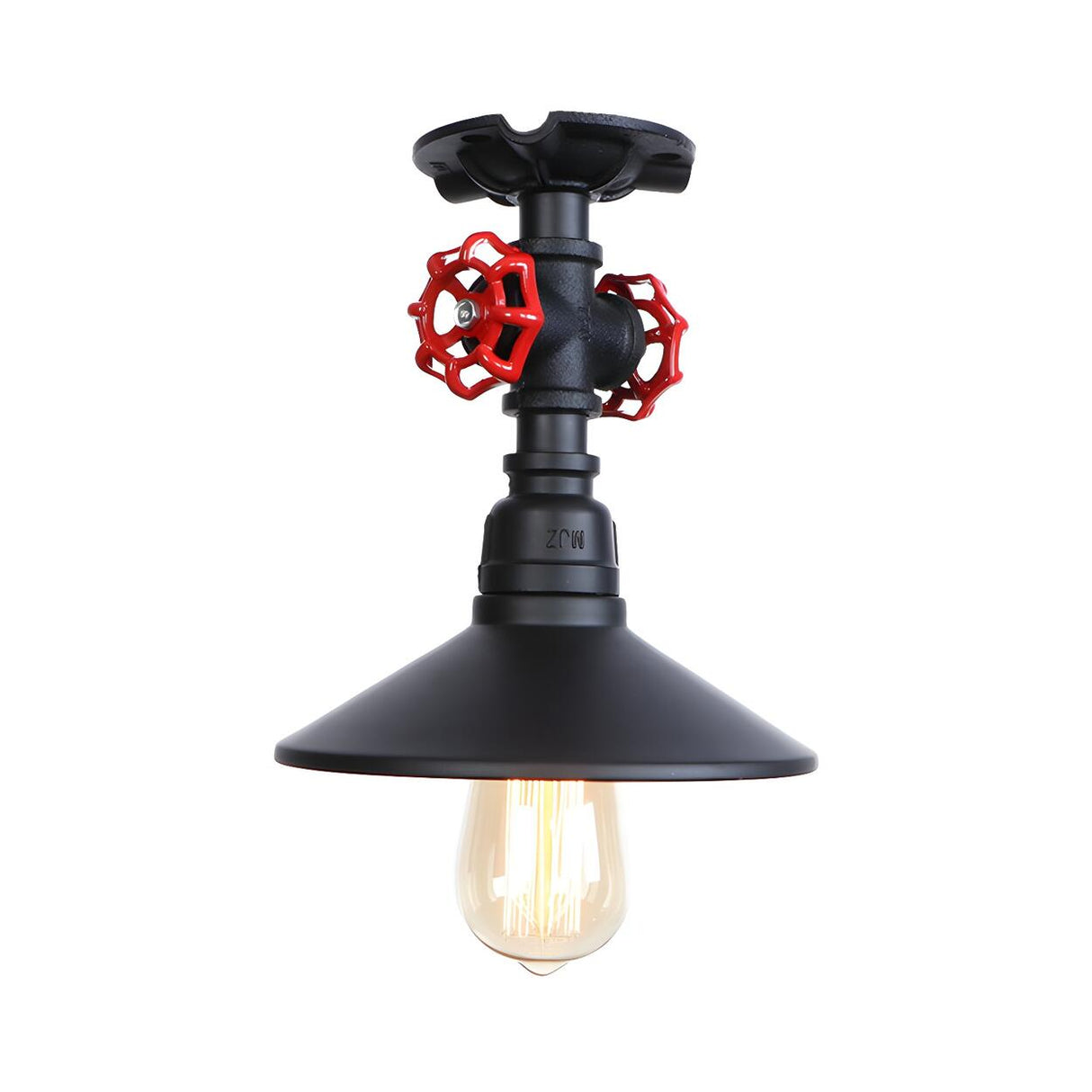 Industrial Cone Red Valve Iron Semi-Flush Mount Light Image - 8