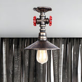 Industrial Cone Red Valve Iron Semi-Flush Mount Light Image - 9