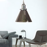 Industrial Cone Smoke Glass Living Room Pendant Light Image - 4