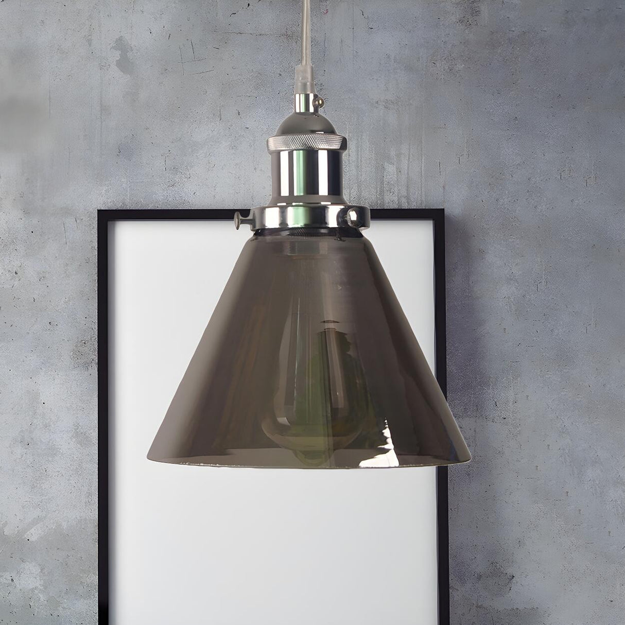 Industrial Cone Smoke Glass Living Room Pendant Light Image - 5