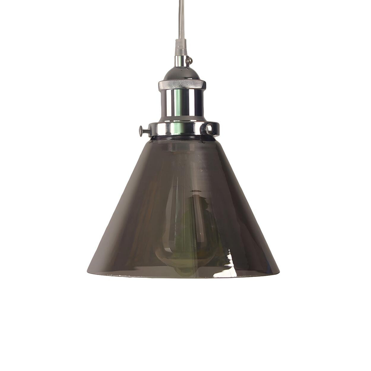 Industrial Cone Smoke Glass Living Room Pendant Light Image - 6