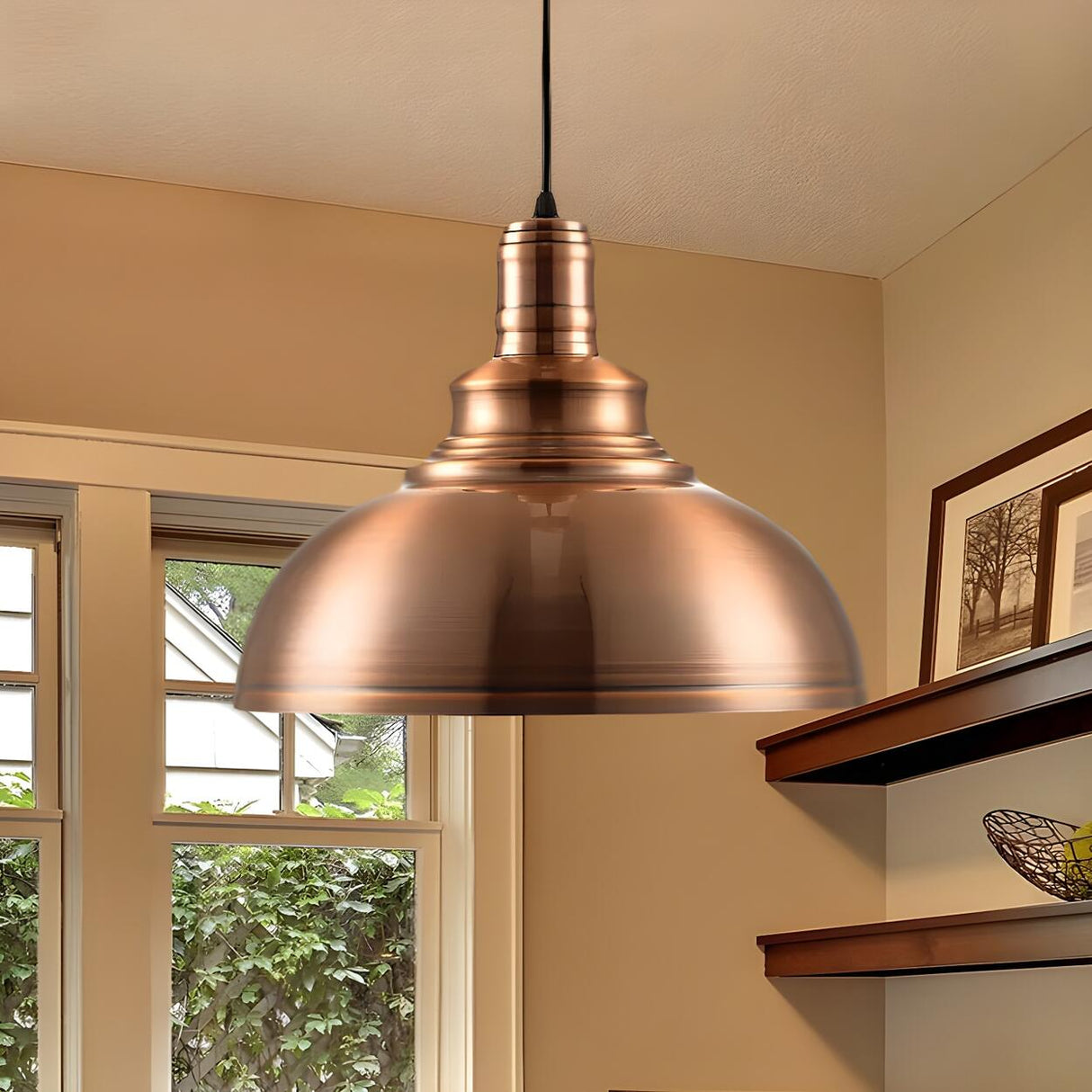 Industrial Copper Bowl Dome Pendant Light Adjustable Cord Image - 2