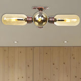 Industrial Copper Capsule Semi-Flush Mount Lamp 3-Light Image - 1