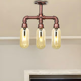 Industrial Copper Capsule Semi-Flush Mount Lamp 3-Light Image - 10