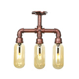 Industrial Copper Capsule Semi-Flush Mount Lamp 3-Light Image - 11