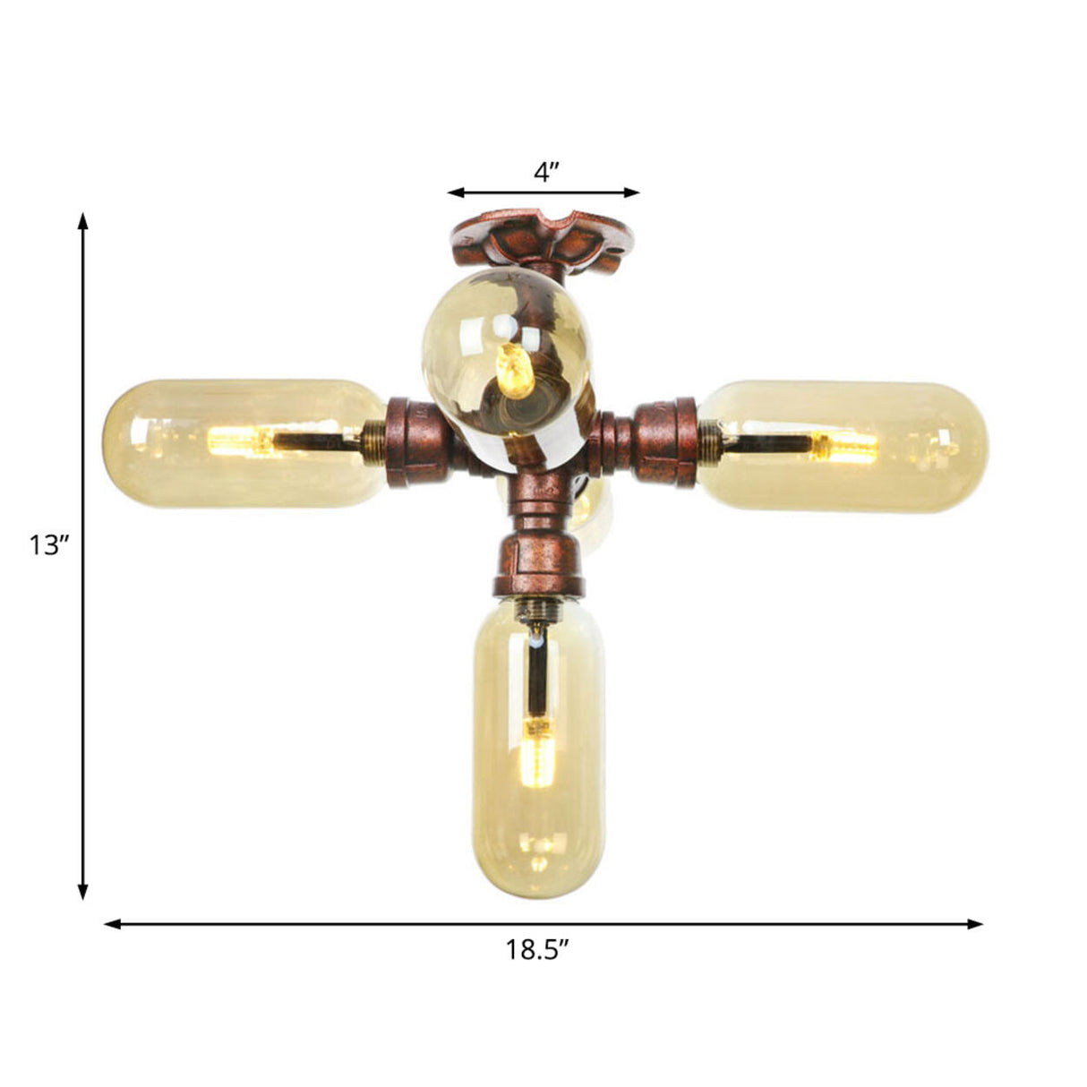 Industrial Copper Capsule Semi-Flush Mount Lamp 3-Light Image - 16