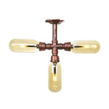 Industrial Copper Capsule Semi-Flush Mount Lamp 3-Light Image - 7