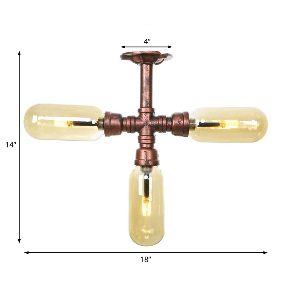 Industrial Copper Capsule Semi-Flush Mount Lamp 3-Light Image - 8