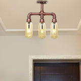 Industrial Copper Capsule Semi-Flush Mount Lamp 3-Light Image - 9