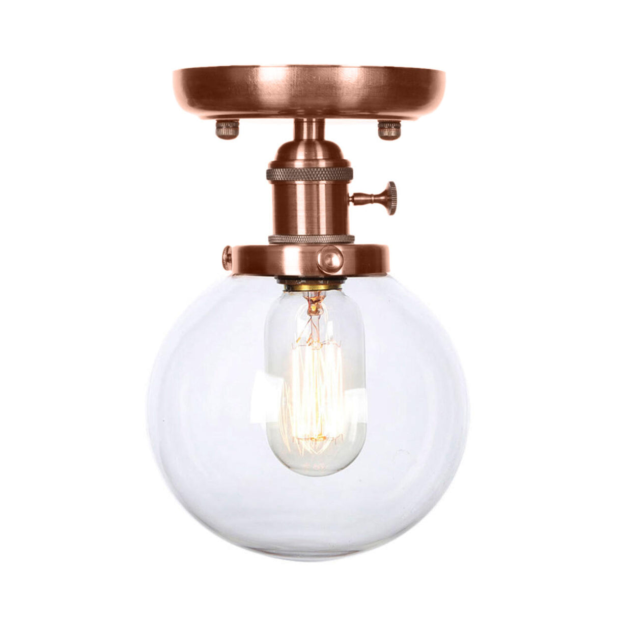 Industrial Copper Globe Glass Semi-Flush Mount Light Image - 11