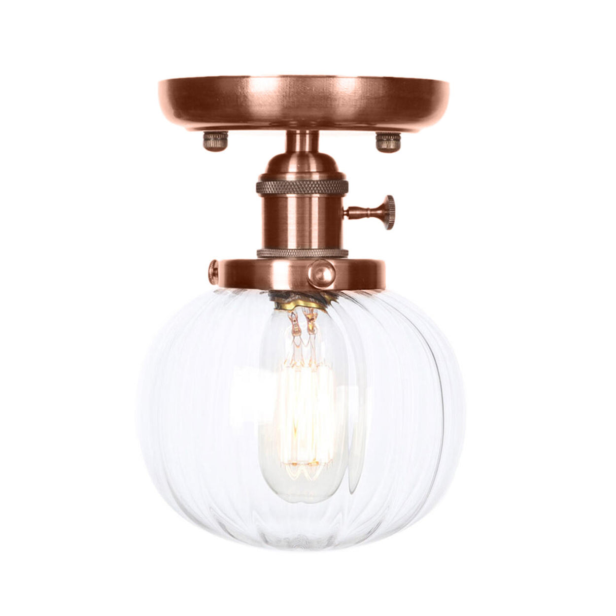 Industrial Copper Globe Glass Semi-Flush Mount Light Image - 2