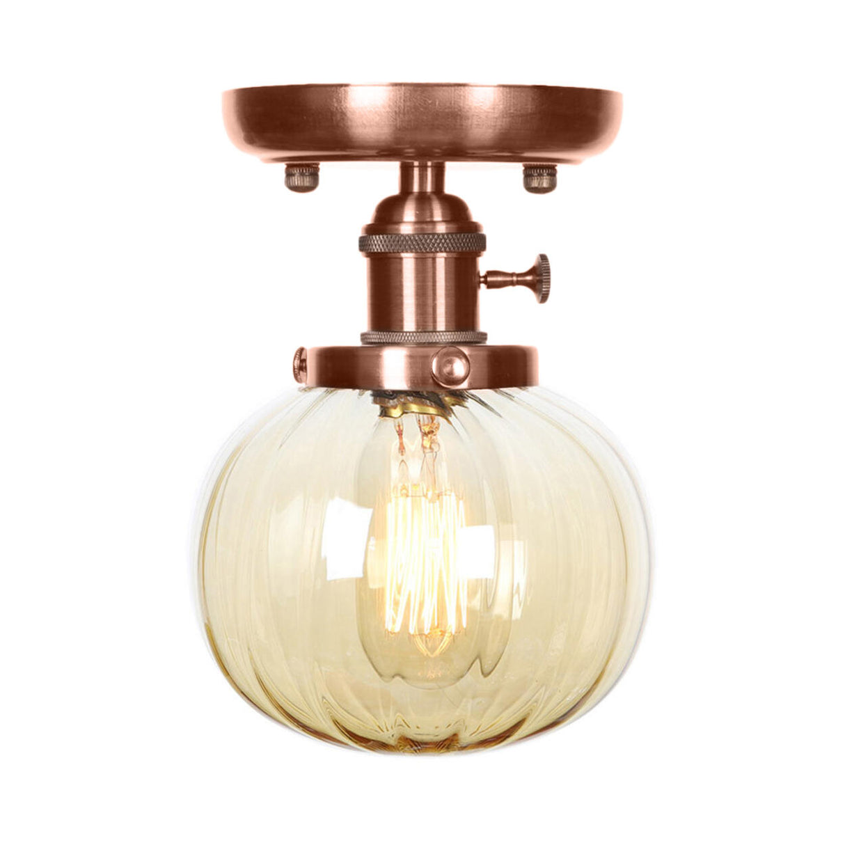 Industrial Copper Globe Glass Semi-Flush Mount Light Image - 4