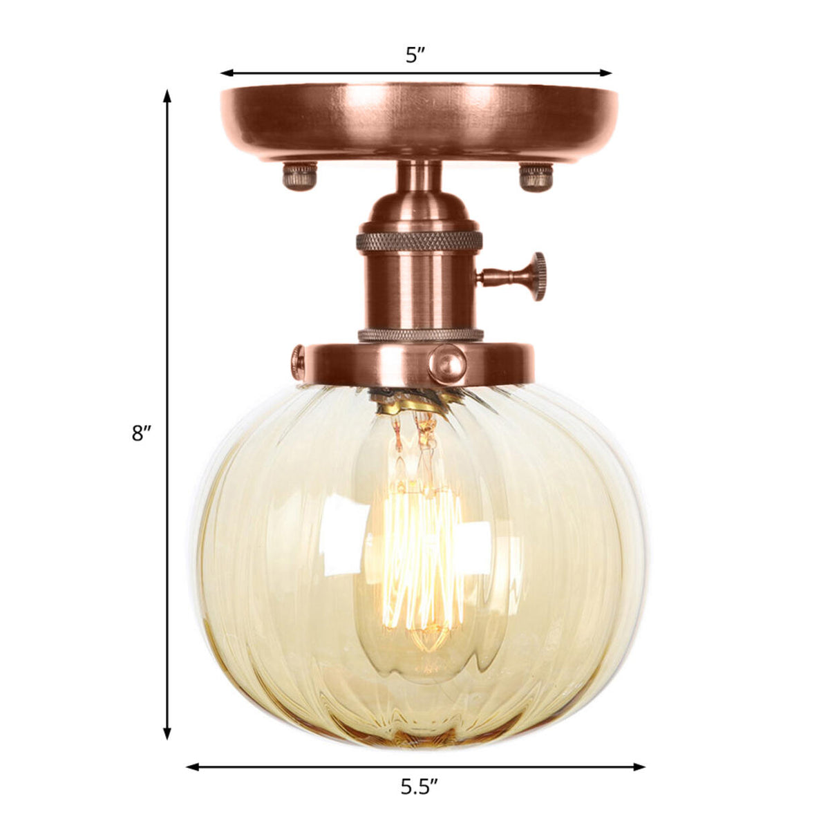 Industrial Copper Globe Glass Semi-Flush Mount Light Image - 5