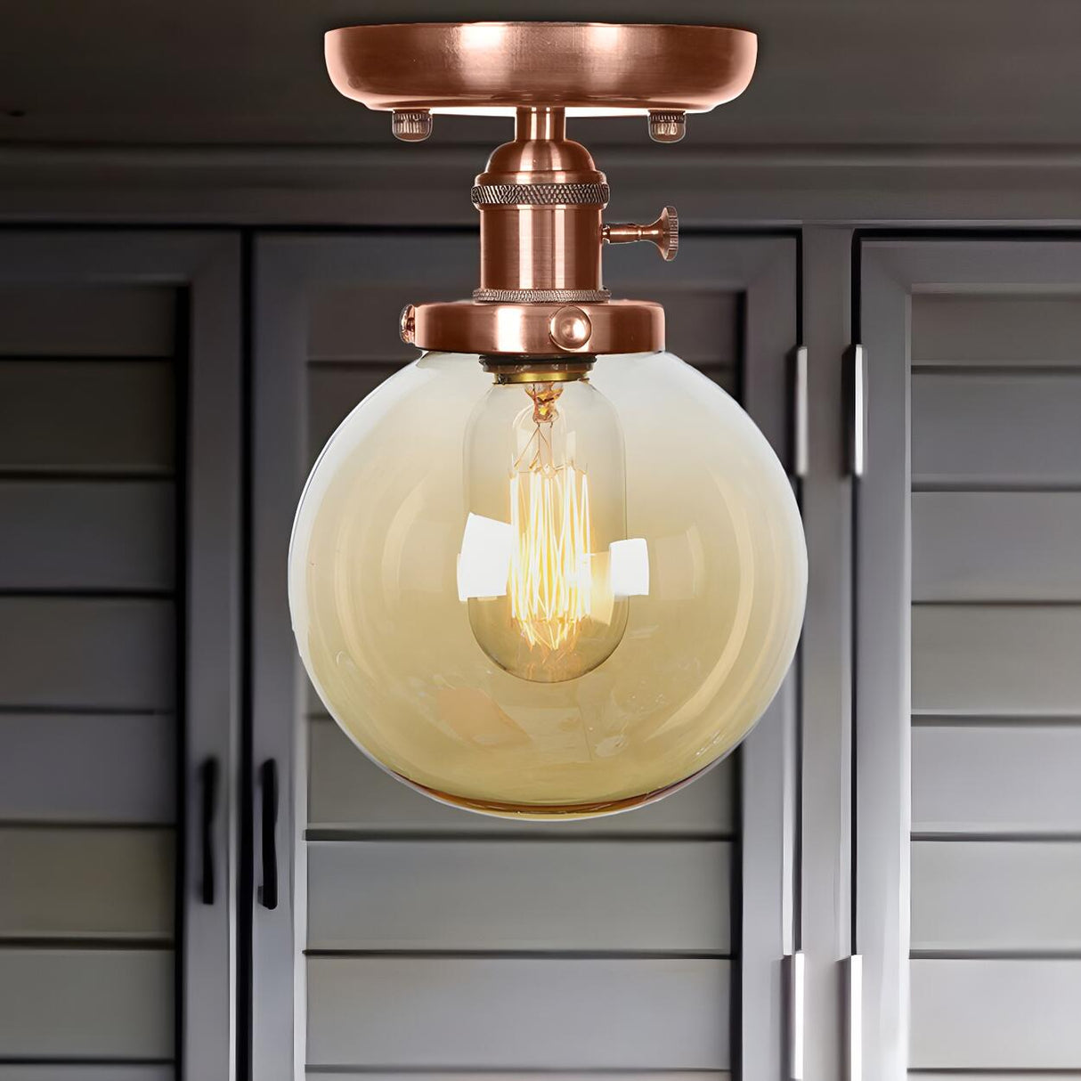 Industrial Copper Globe Glass Semi-Flush Mount Light Image - 6