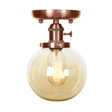 Industrial Copper Globe Glass Semi-Flush Mount Light Image - 8