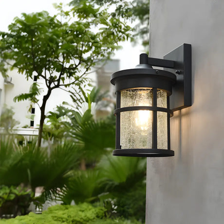 Industrial Cylinder Crackle Glass Outdoor Wall Sconce Image - 2