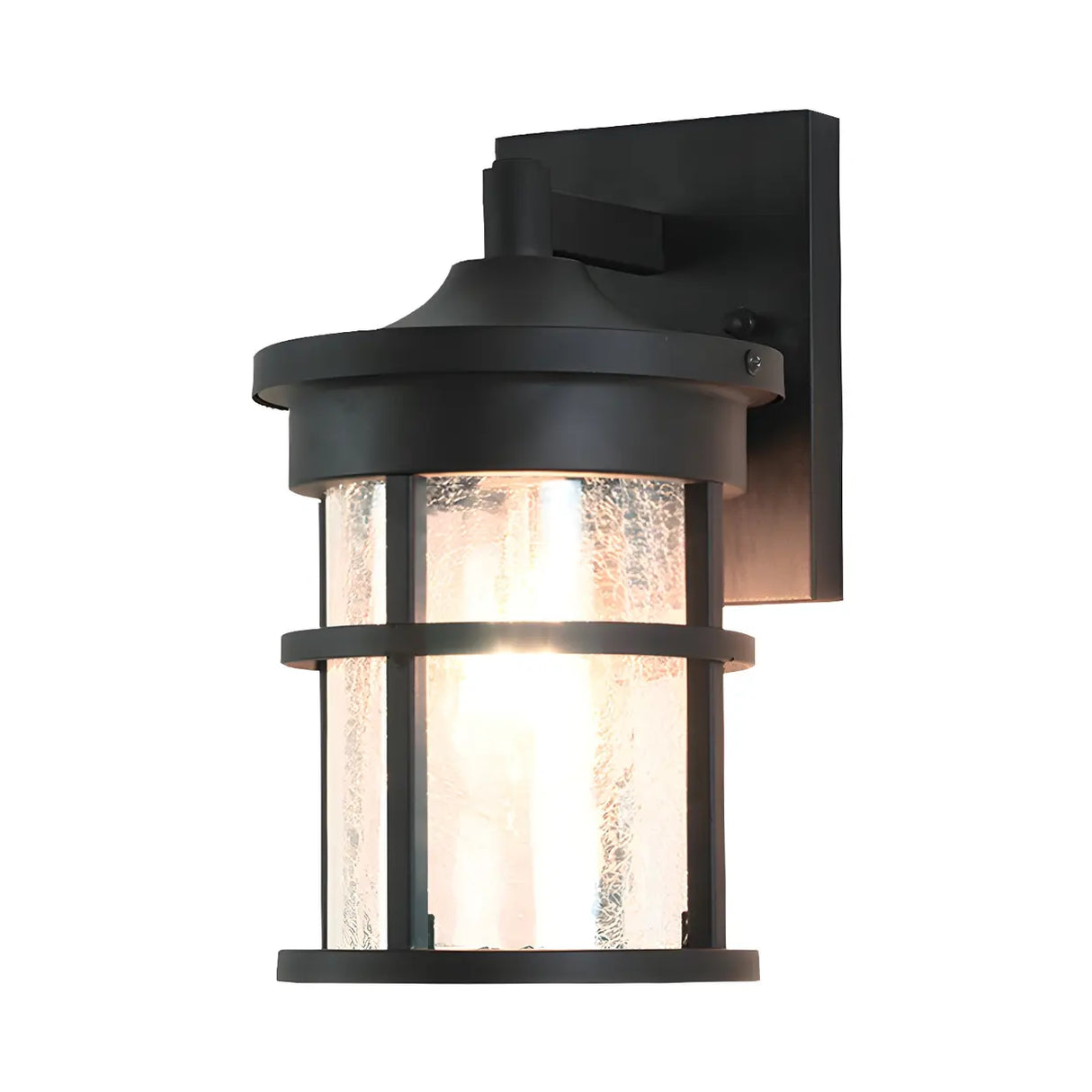 Industrial Cylinder Crackle Glass Outdoor Wall Sconce Image - 3