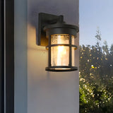 Industrial Cylinder Crackle Glass Outdoor Wall Sconce Image - 6